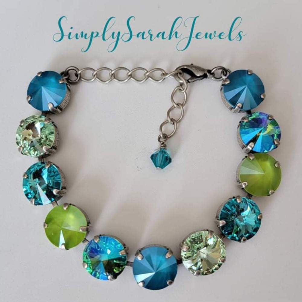 Austrian Crystal Tennis Bracelet in Antique Silver